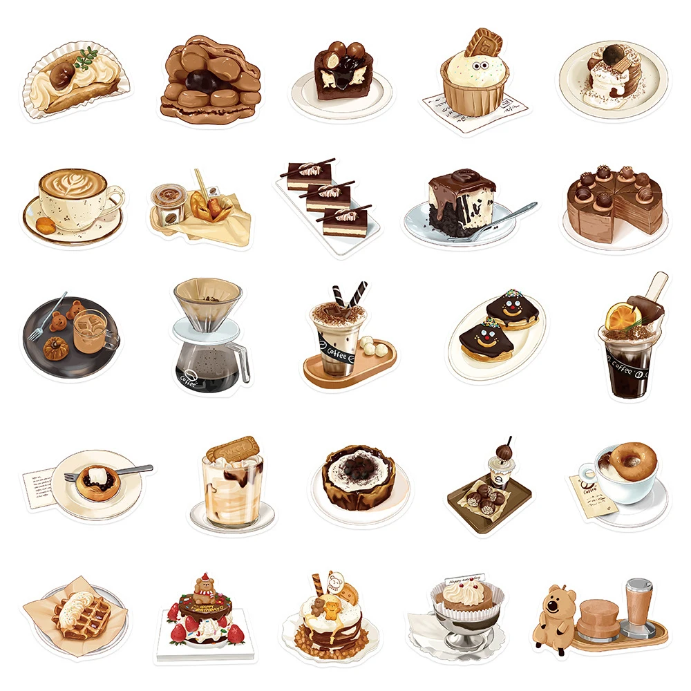 10/30/50PCS Kawaii Food Dessert Coffee Stickers Aesthetic Ins Style Cartoon Decals DIY Skateboard Laptop Decoration Sticker Pack