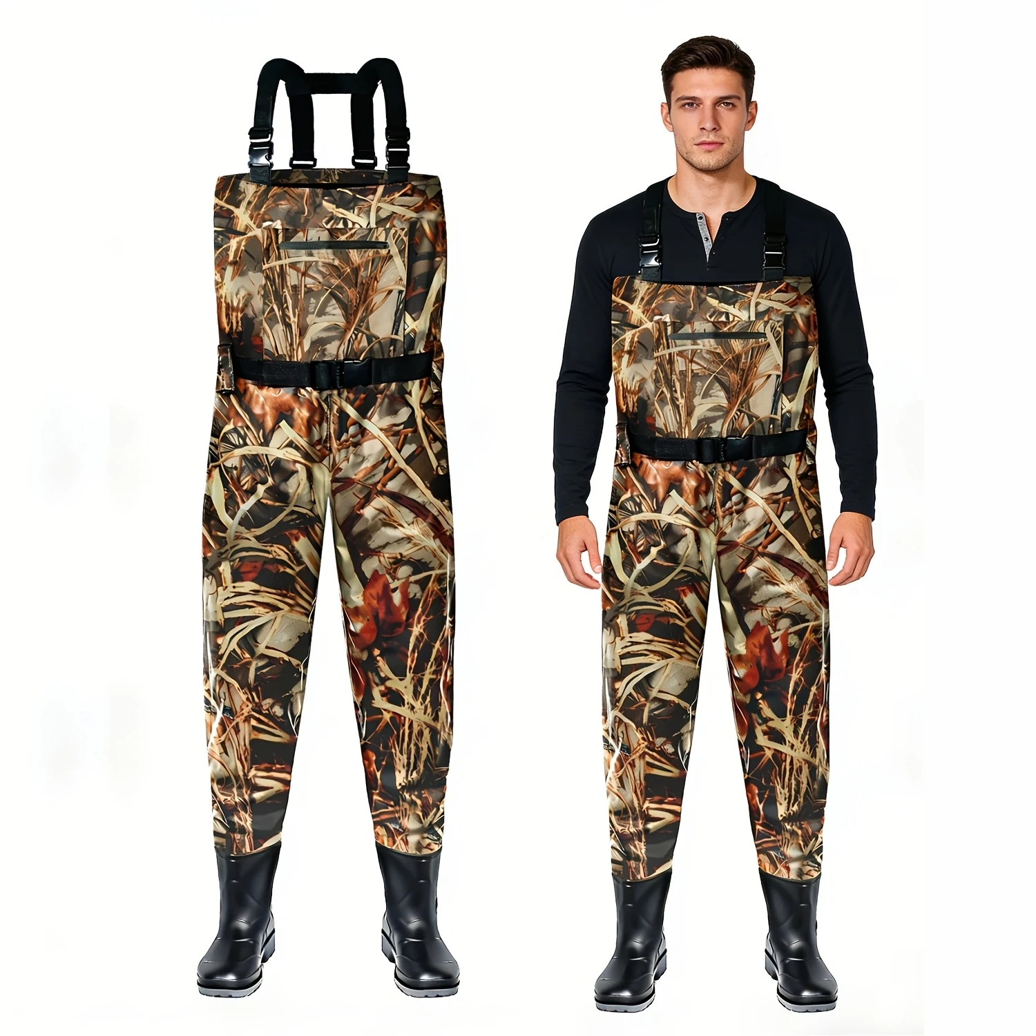 

Camo Chest Waders for Adults with Boots, Waterproof Hunting & Fishing Waders with Adjustable Straps, Ideal for Marshy & Leafy En