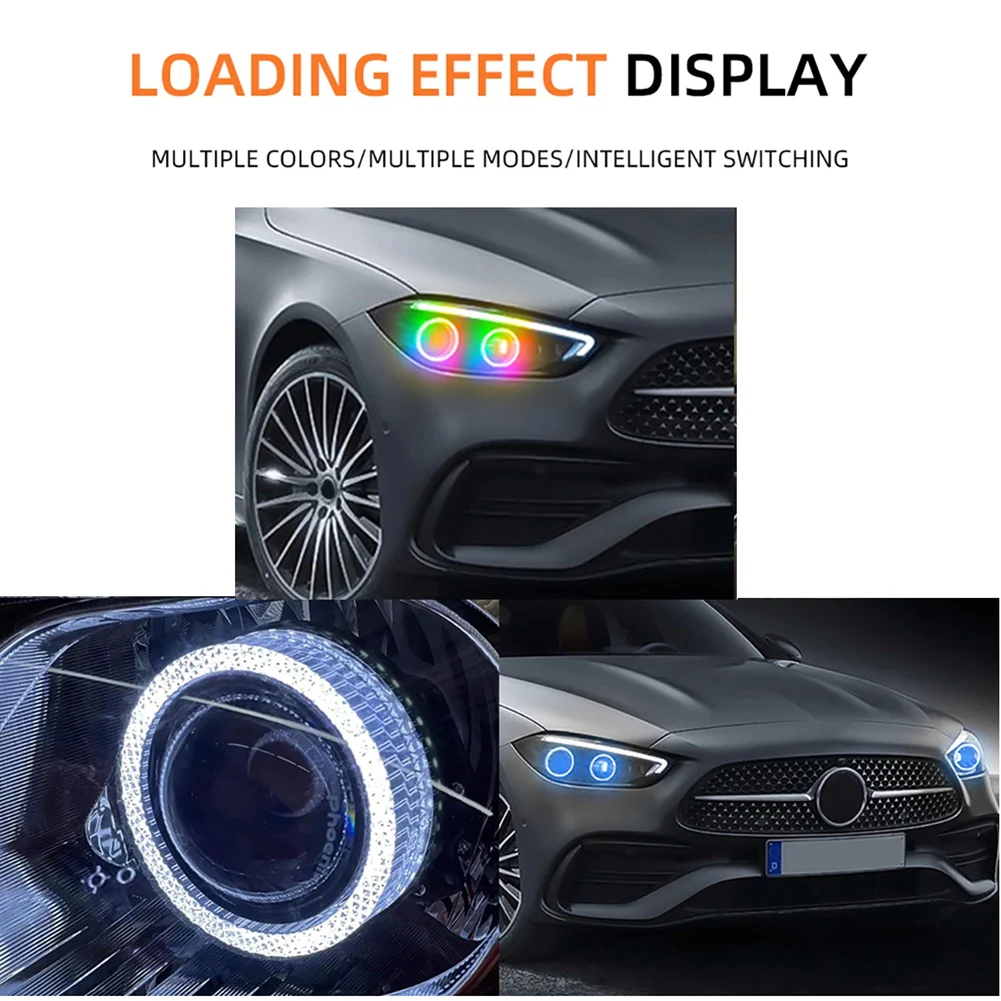 

Дневные ходовые огни DRL для автомобиля с 2 в 1 RGB светодиодным симфоническим кольцом «ангельские глазки» с управлением через приложение