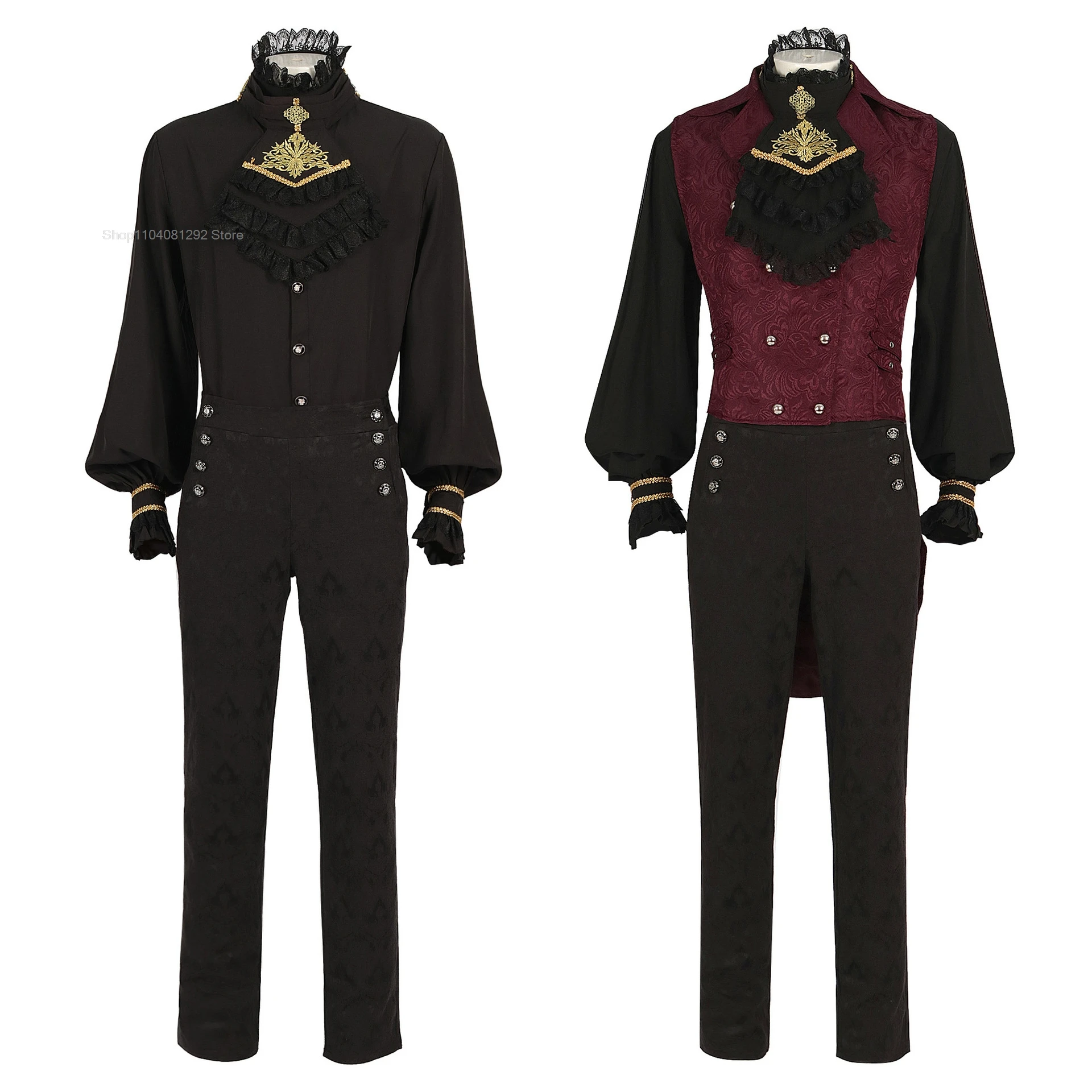 

Men's Gothic Costume Set Black Medieval Gentleman Tailcoat Black Shirt Steampunk Halloween Vampire Cosplay Costume