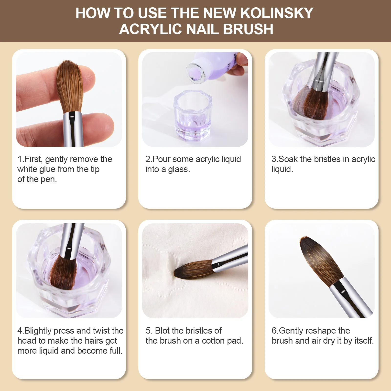 Kolinsky pincel acrílico para uñas, cerdas de pelo Kolinsky, mango de forma redonda, pincel acrílico, pinceles para uñas para aplicación acrílica Nailar