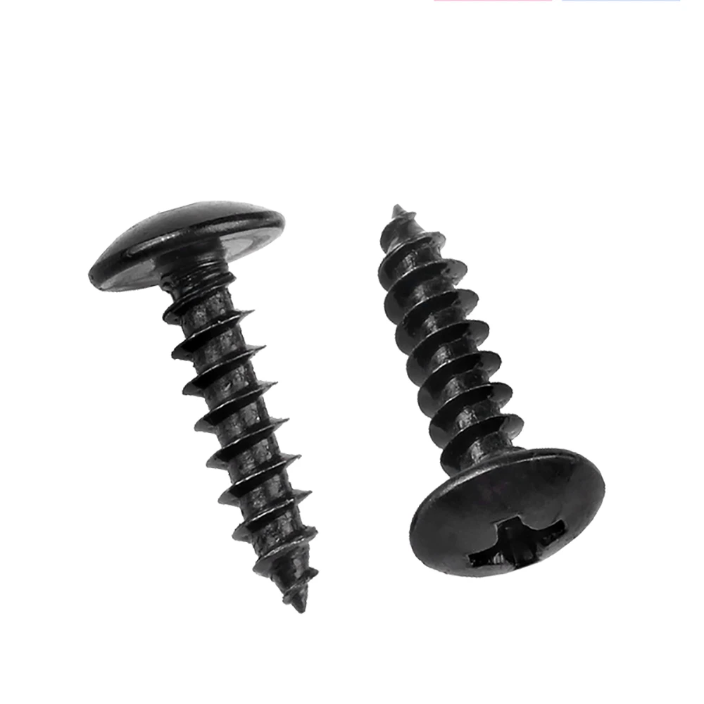 50pcs M2.6 M3 M4 M5 Steel with Black Phillips Truss Head (Cross Recessed Mushroom Head) Self Tapping Screws Wood Screw