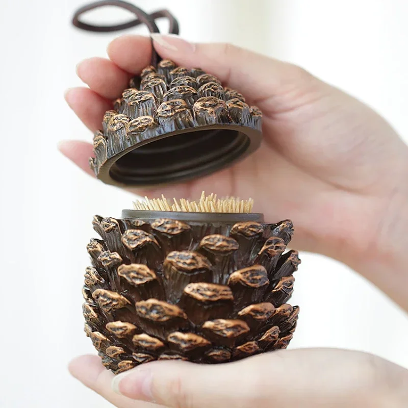 

Cute and Creative Pine Cone Toothpick Holder with Lid for Home Living Room Cotton Swab Storage Box