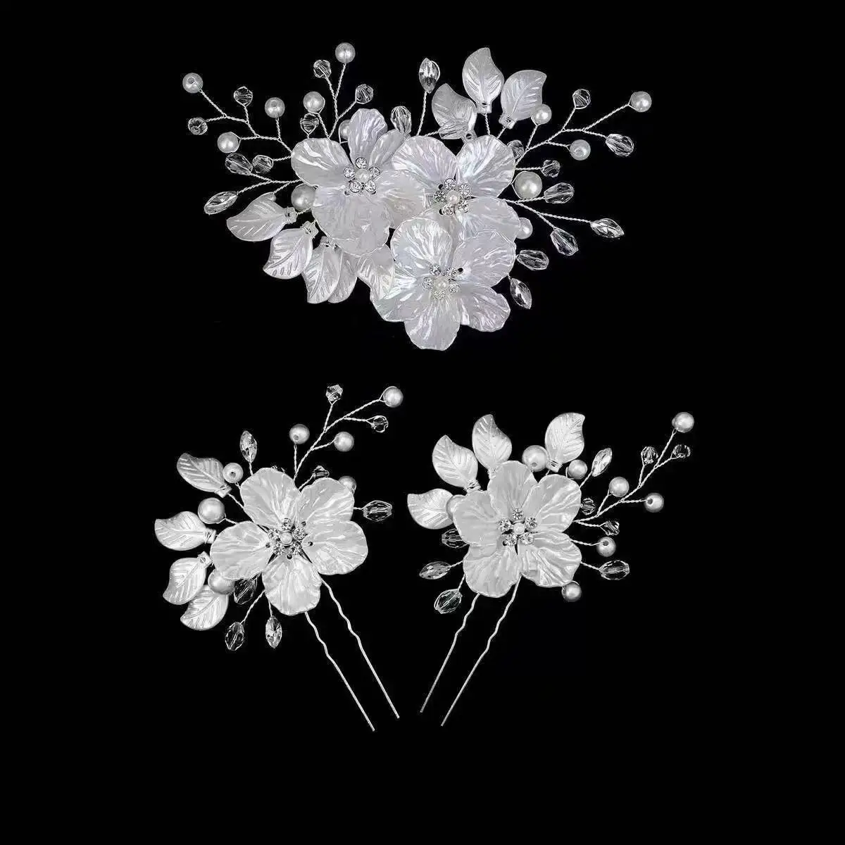 3PCS Handmade Fashion Pearl Hair Clip Hairpin Crystal Flower Hairpin Bridal Wedding Hair Accessories Jewelry Hair Clip Hairpin