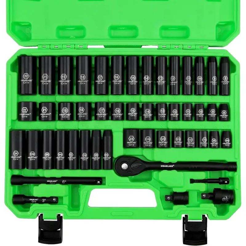 3/8'' Drive Impact Socket Set, 50-Piece SAE & Metric Sizes, Cr-V Steel with Ratchet Handle