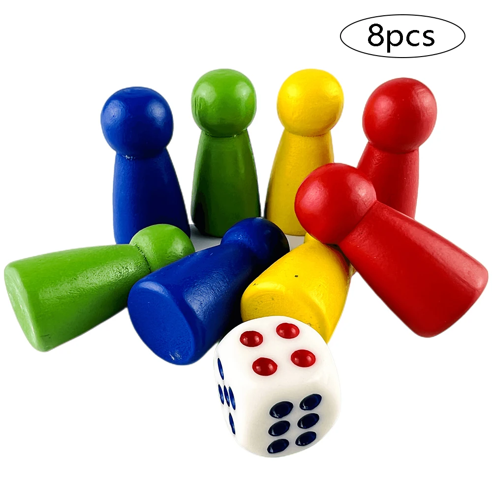 

8 шт. пешка/шахматы с 1 кубиками, деревянные игровые детали 31 мм для настольной игры, карточные игры и другие аксессуары для игр, 4 цвета