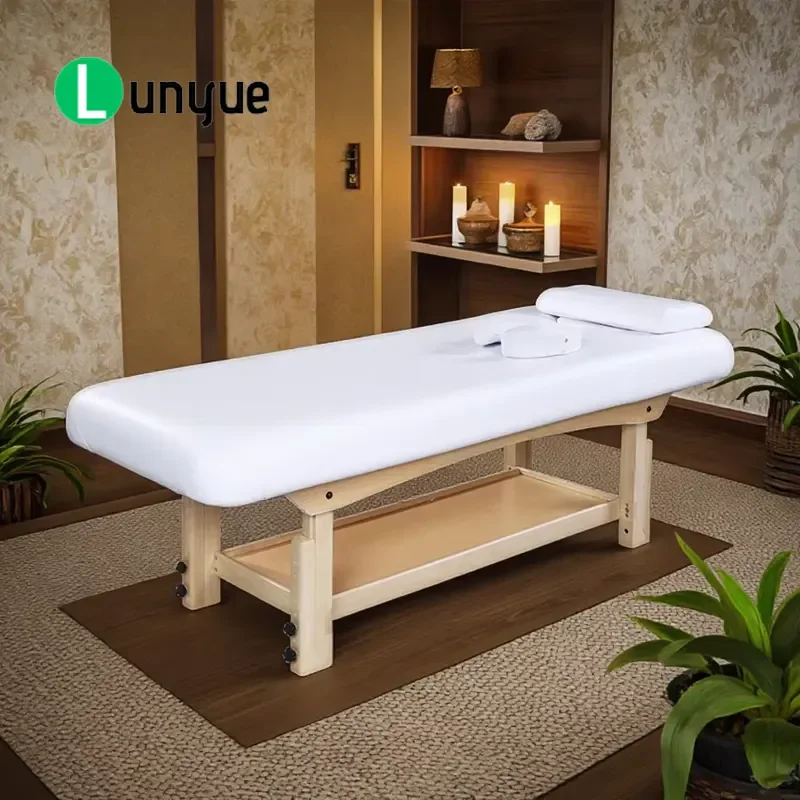 Thai Solid Wood Adjustable Height Massage Bed Durable Full Body Grooming Table for School Gyms Hotels Spa Beauty