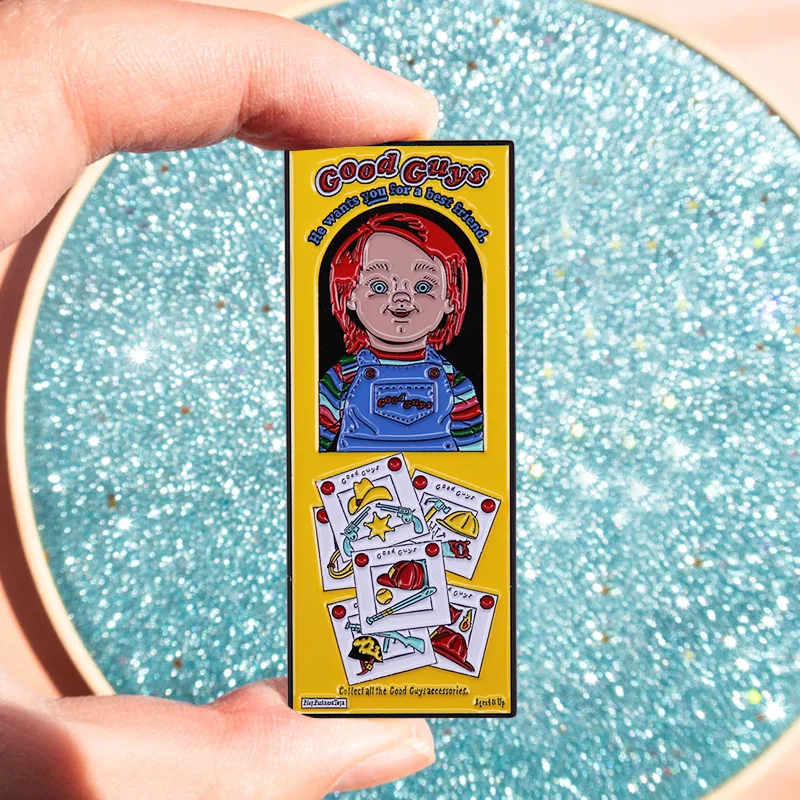 1988 Horror Movie Child\'s Play Creepy Chucky Enamel Pin Evil Doll Brooch Killer Bride Villain Badge Spooky Halloween Decor