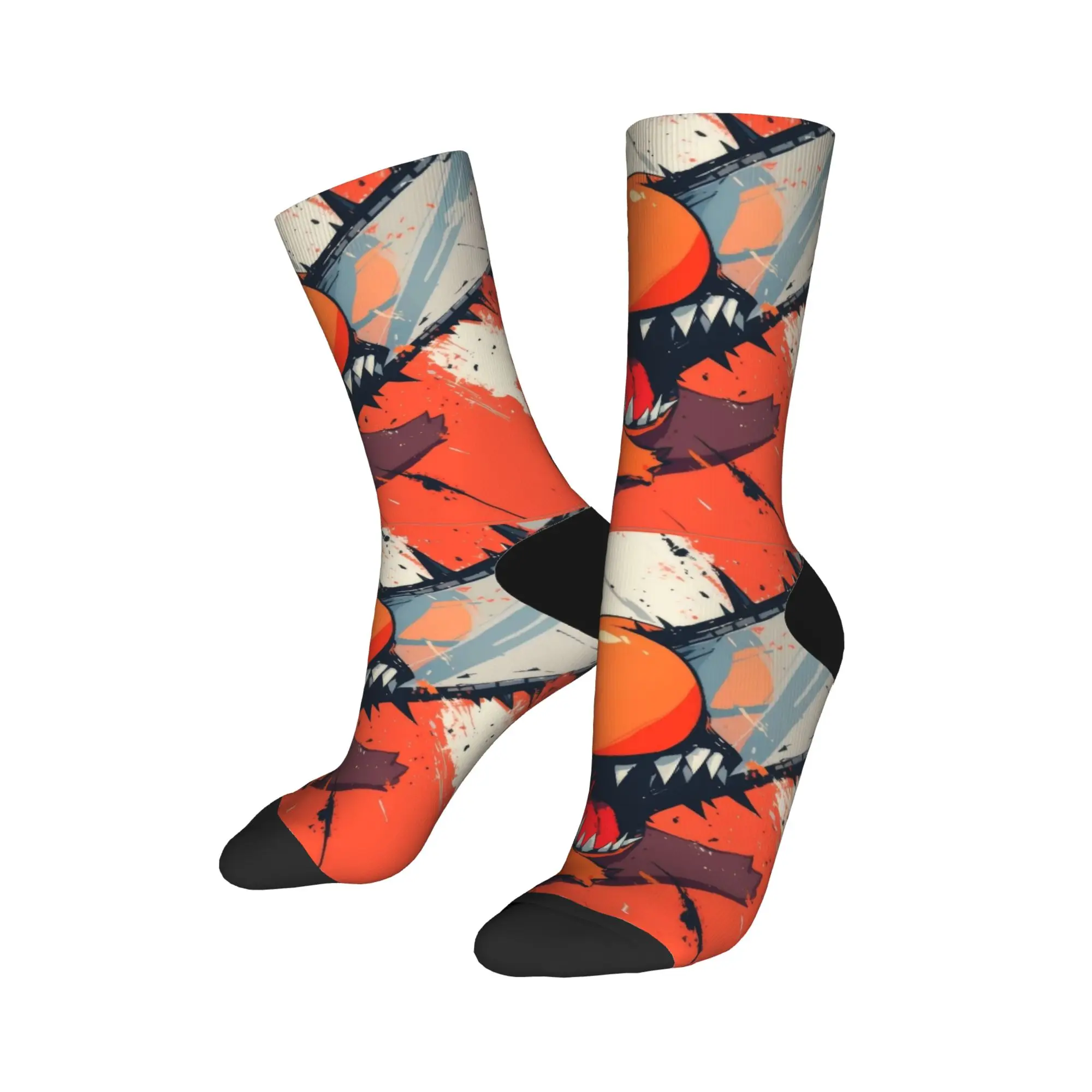 ถุงเท้าลายอนิเมะ Chainsaw Man ของ Pochita ถุงเท้าฤดูใบไม้ร่วง ถุงเท้าผู้ชายแบบนุ่ม ระบายอากาศได้ดี ลายพิมพ์สเก็ตบอร์ด กันลื่น