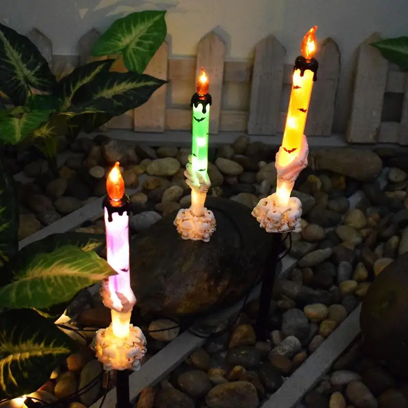 5pcs Solar Powered Waterproof Candle Lamp Light Multifunctional Halloween Pathway Light Outdoor Stake Light For Sidewalks Fences