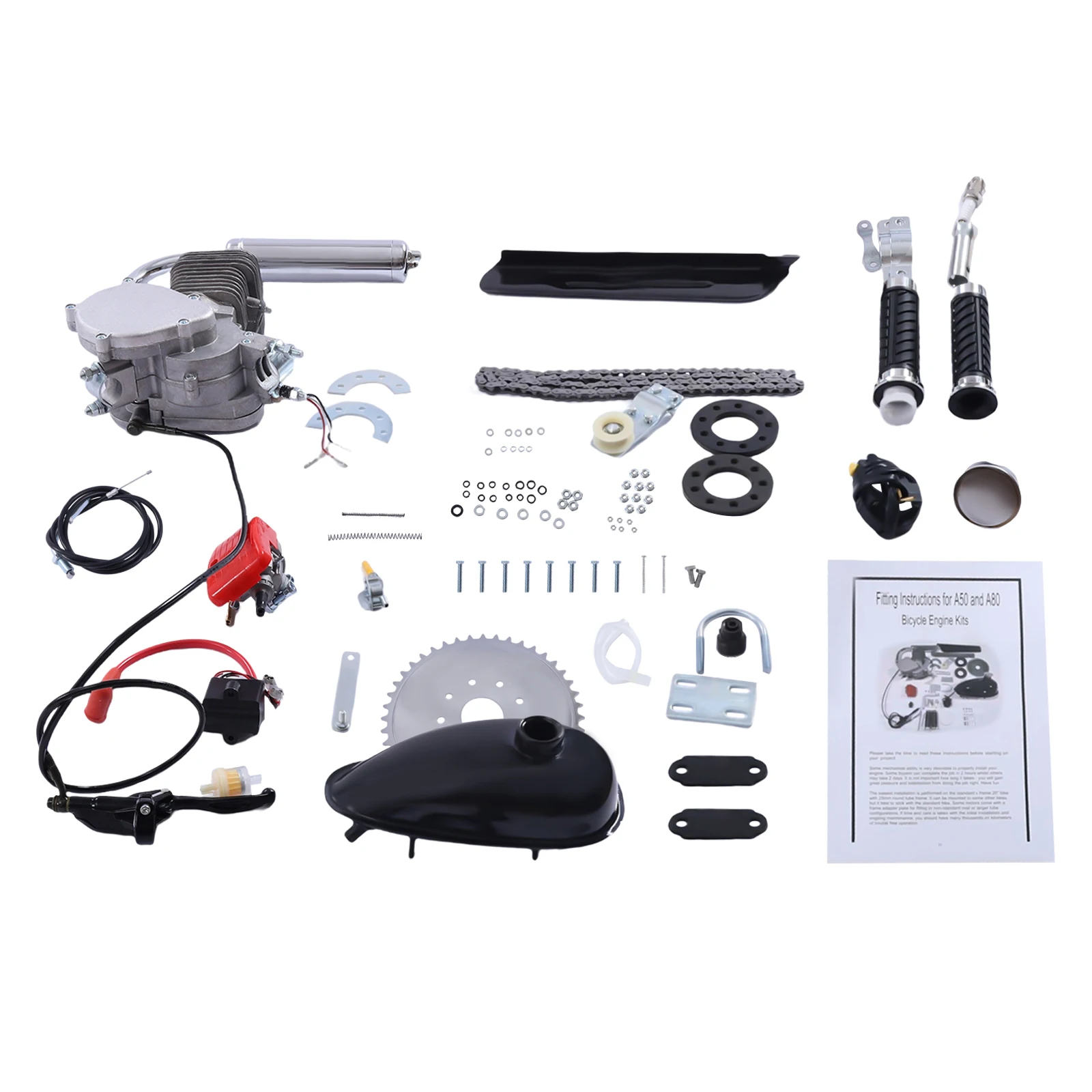 100cc 2-Stroke Bicycle Gasoline Engine Motor Kit Upgrade Hydraulic Handle DIY Motorized Bike Single Cylinder Air-cooled