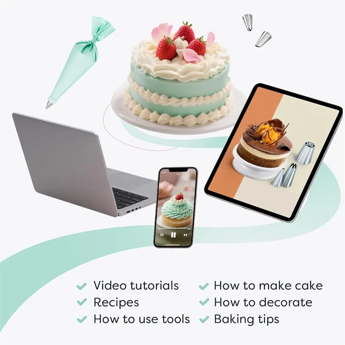 Multi-use Gear 80PCS Cake Decorating Set-Non-Slip Turntable with Piping Tips, Scrapers & Tools for DIY Accessories
