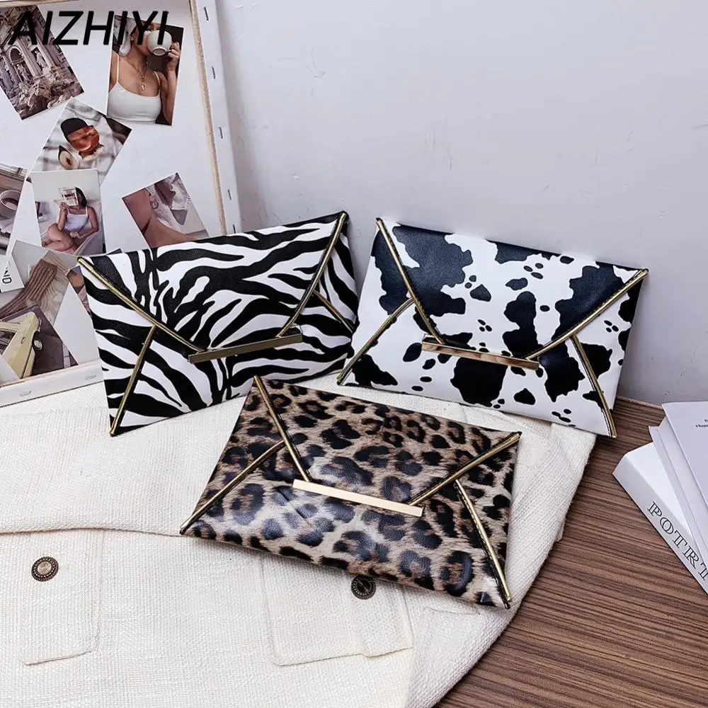 Stylish Women Animal Printing Clutch Bags Large Capacity Handbags for Women PU Leather Leopard Zebra Cow Pattern Envelope Bags