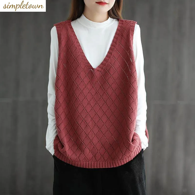 

Knitted Vest Women's Spring Clothing 2023 Korean Version New Spring and Autumn Women's Sweater Vest Sleeveless Knitted Top