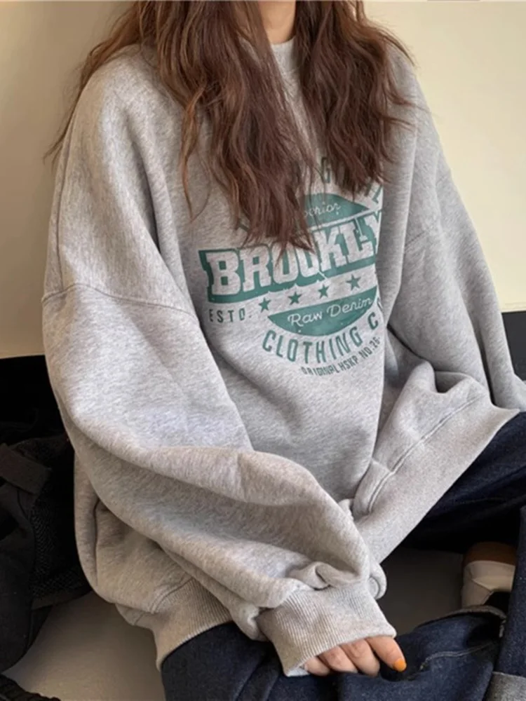 

Женский свитшот с круглым вырезом, свободный, удобный, в американском ретро-стиле, модный дизайн, весна-осень, хлопок, полиэстер.