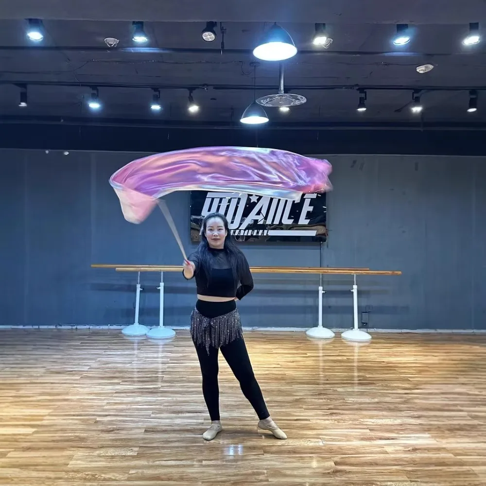 Women's Praise Dance Worship Flag with Retractable Pole Spandex Silk Ribbons for Dancers Church Practice Performance 250*30CM