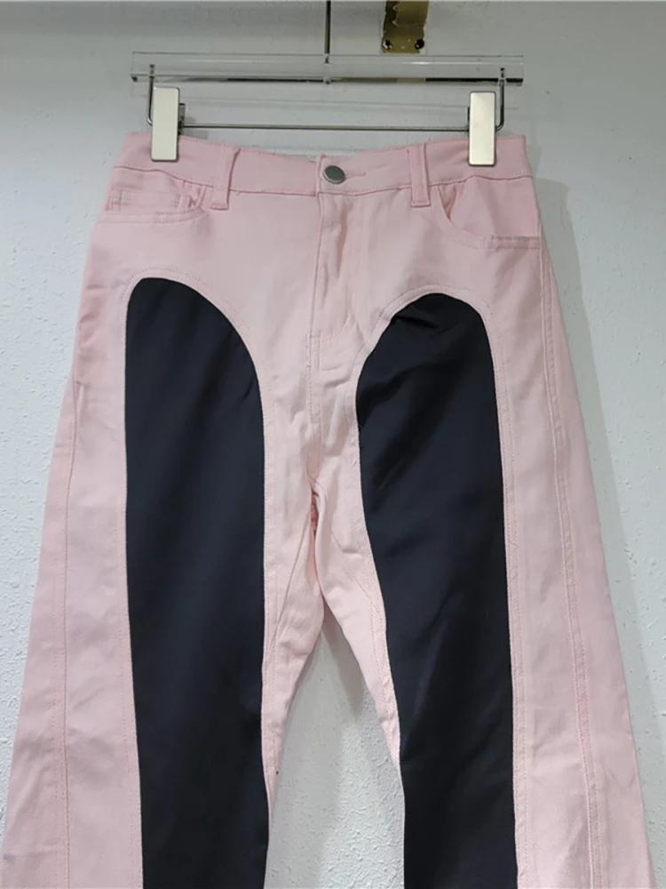 Imagem -05 - Deat-calças Jeans Justas e Elásticas Femininas Patchwork Cor de Contraste Rachado Cintura Alta Jeans Lápis Nova Moda Outono 29l6715 2024