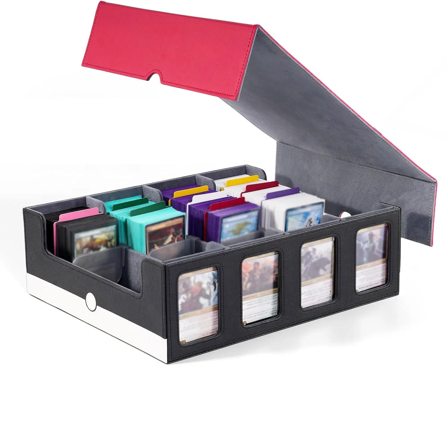 صندوق تخزين بطاقات التداول مع نافذة عرض، 2400+ صندوق سطح السفينة لـ TCG مع غطاء قابل للإزالة، يناسب البطاقات الرياضية Magic CCG PTCG
