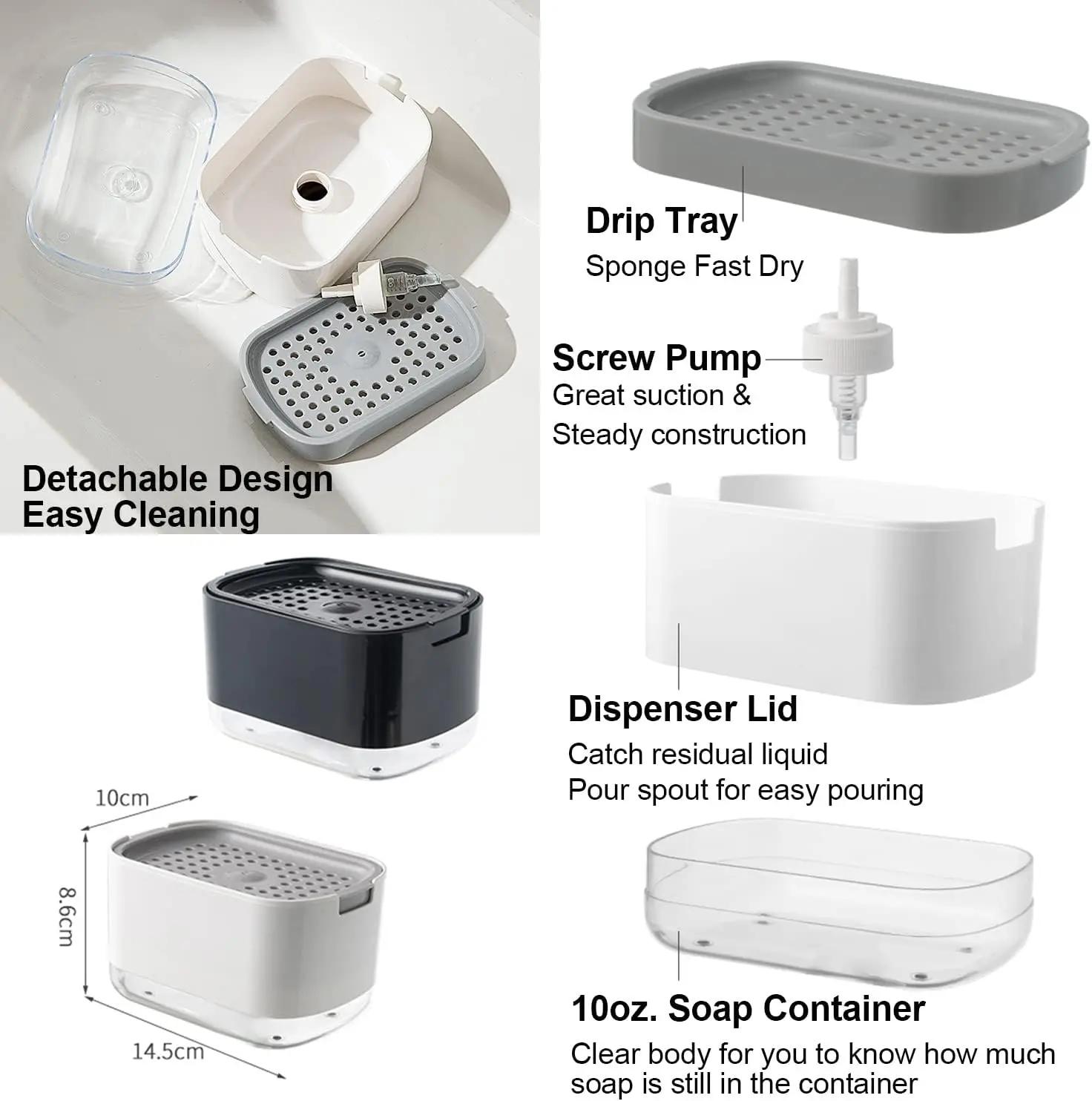 صندوق توزيع الصابون، موزع الضغط، حاوية تنظيف السائل، المطبخ، الحمام، صندوق رغوة المنظفات التلقائي مع حامل الإسفنج #3