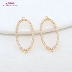 12x26MM 14K Gold Color Brass and Zircon 2 Holes Oval Connect Charms Pendants Necklace Jewelry Making Supplies Diy Accessories