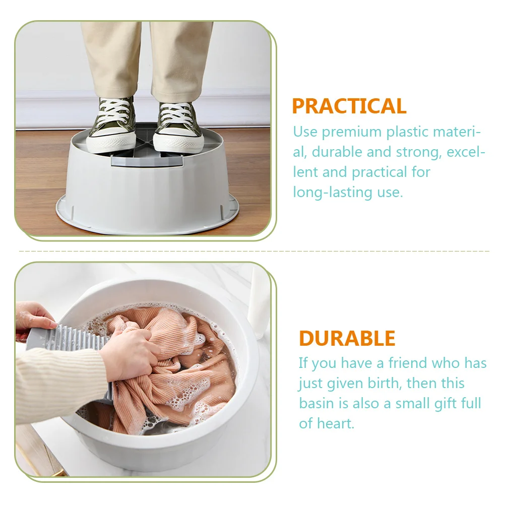 

Thicker Durable Baby Clothes Wash Basin Non-Slip Washboard Grey Household Laundry Basin Set Plastic Washboard for Hand Washing