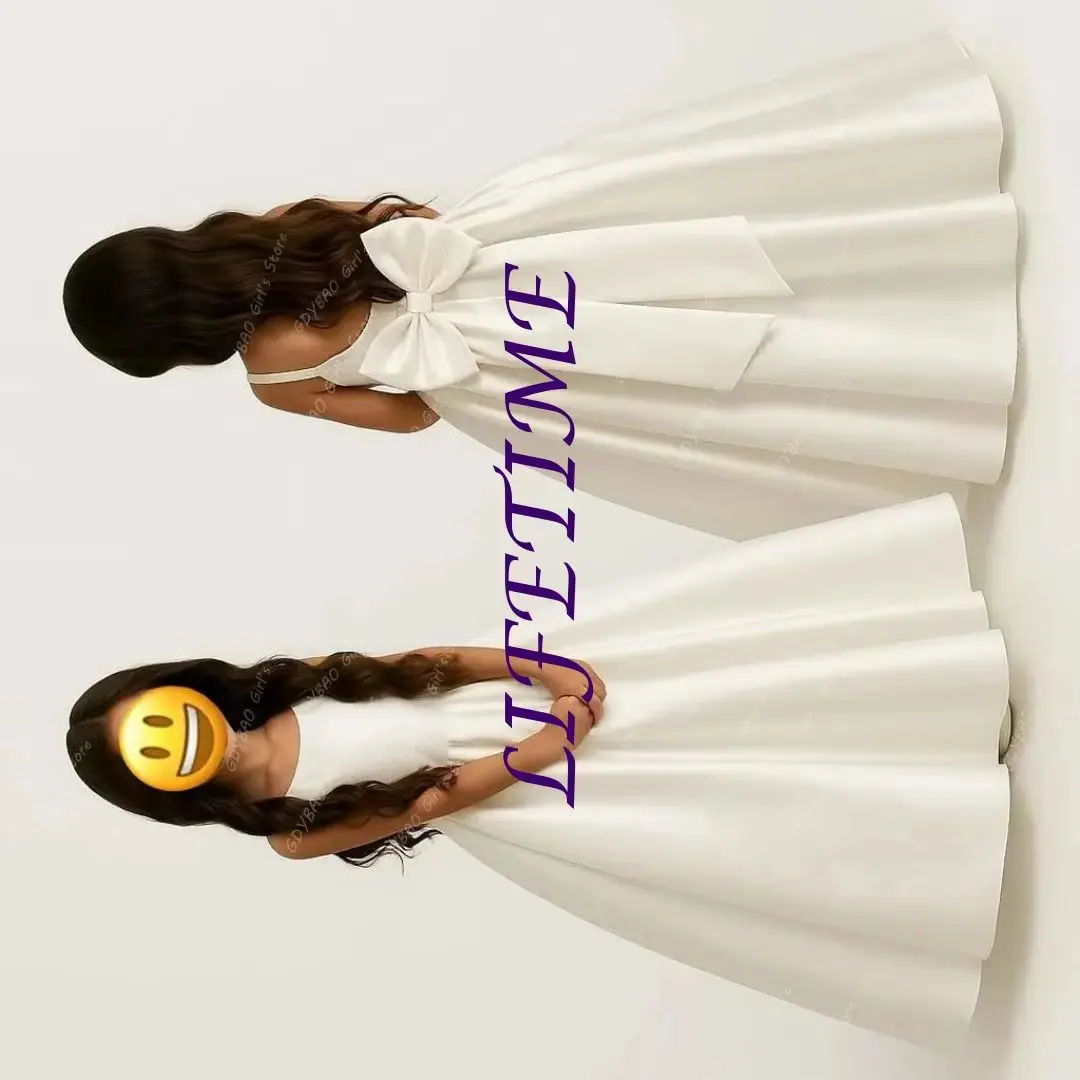 

CustomizedSatin Flower Girl Dress for Wedding Toddlers Spaghetti Strap Backless Princess Communion Dress 2-14 Kids Custom Party