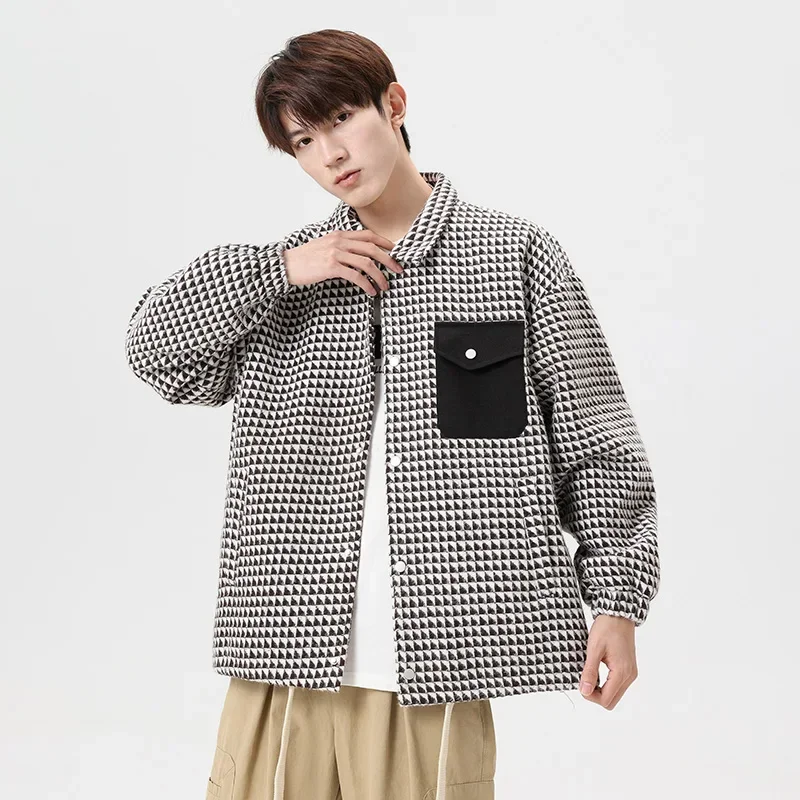 ฤดูใบไม้ร่วงผู้ชายสีดําและสีขาวเสื้อแขนยาว 2024 ใหม่แฟชั่นสบายๆเสื้อด้านนอกสีอบอุ่นชายแบรนด์เสื้อผ้า Tops