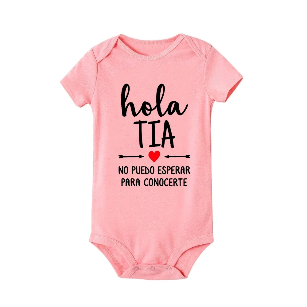 Hola Tia Spanish Baby Bodysuits Newborn Announcement To Aunt Boys Grils Casual Clothes Romper No Puedo Esperar Para Conocerte