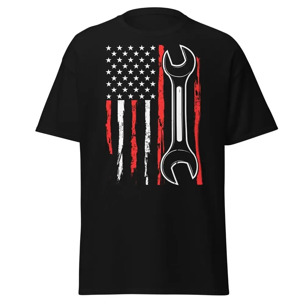 Mechanic Distressed US Flag Cotton T-Shirt Car Repair Guy Tools Gift Tee