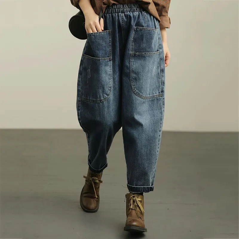 Streetwear Ankle Length Harem Jeans Women Casual Punk Baggy Denim Pants Vintage Design High Waist Vaqueros Fashion Pantalones
