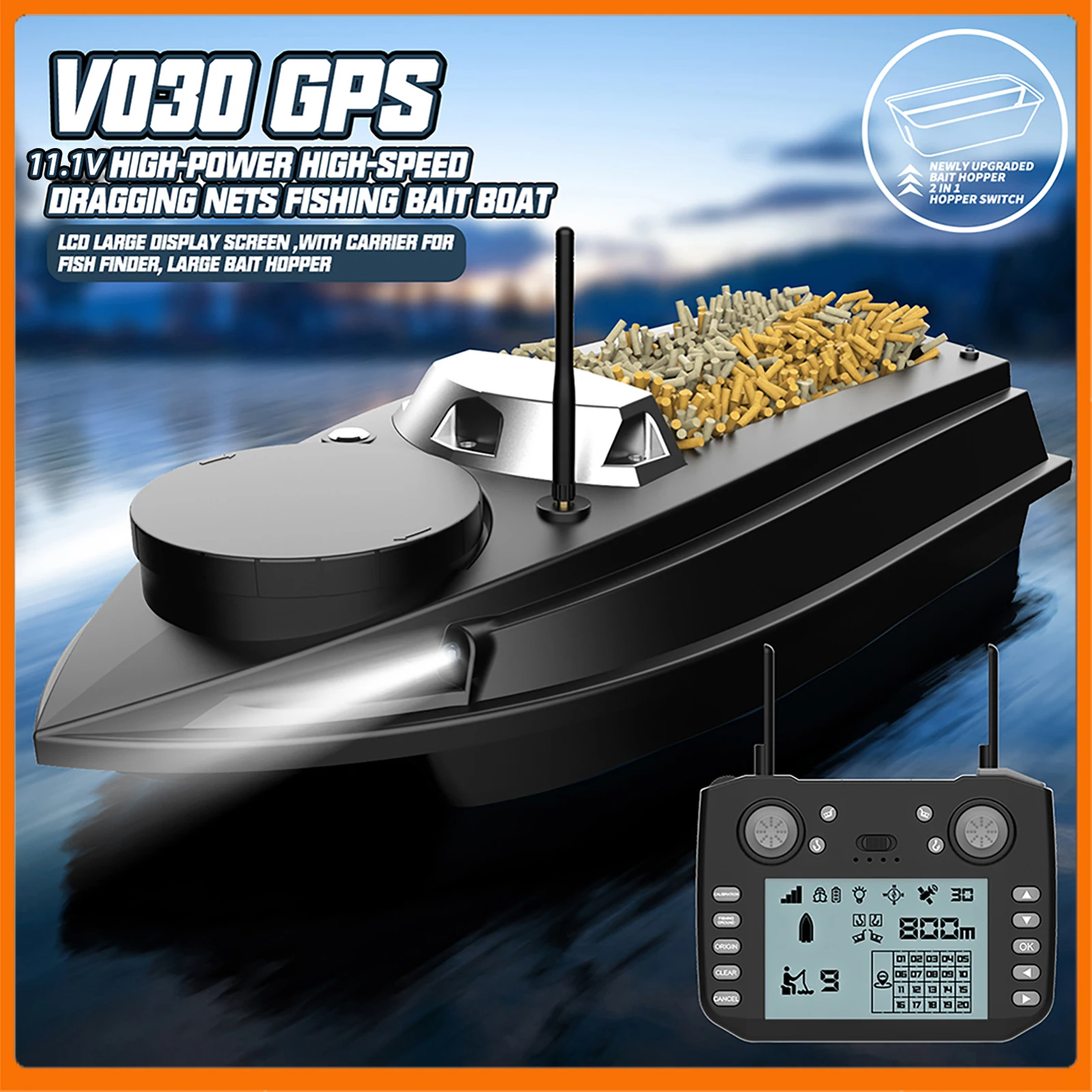 800m GPS Fishing Bait Boat 9 Fishing Grounds 180 Points Bait Boat 6.6lbs Loading Support Automatic Cruise