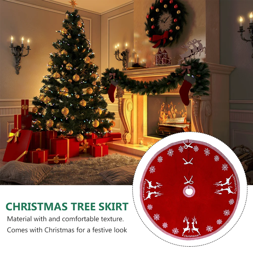 Knitting Acrylic Carpet Christmas Tree Skirt Xmas Tree Bottom Cover Home Decoration (Red, 95cm) xmas tree skirt