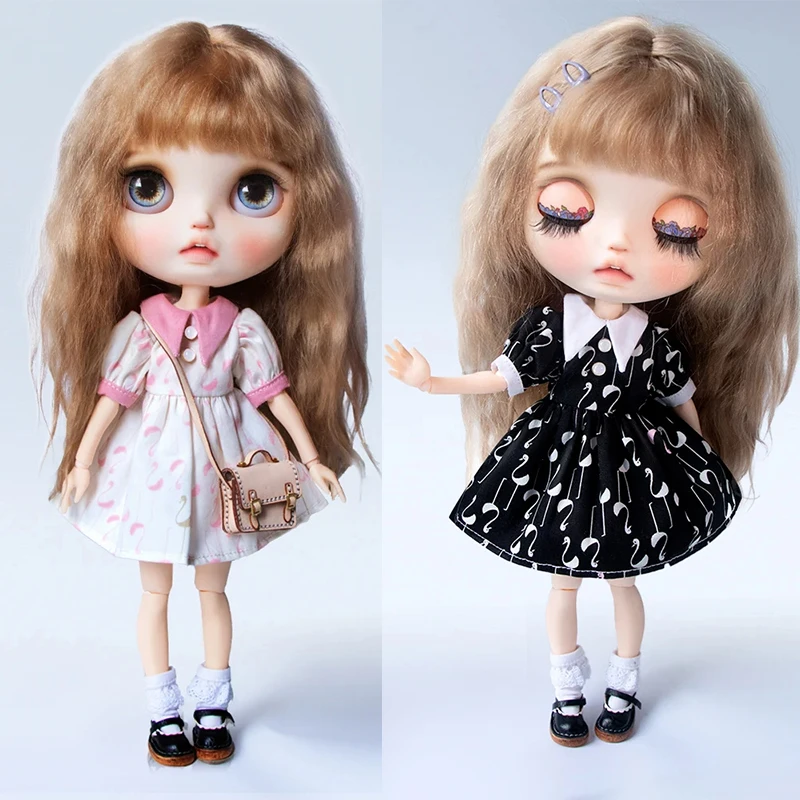 

Blyth doll costume retro floral dress Licca Azones Ob24 Ob27 doll accessories fashion doll collar print Western style Dress