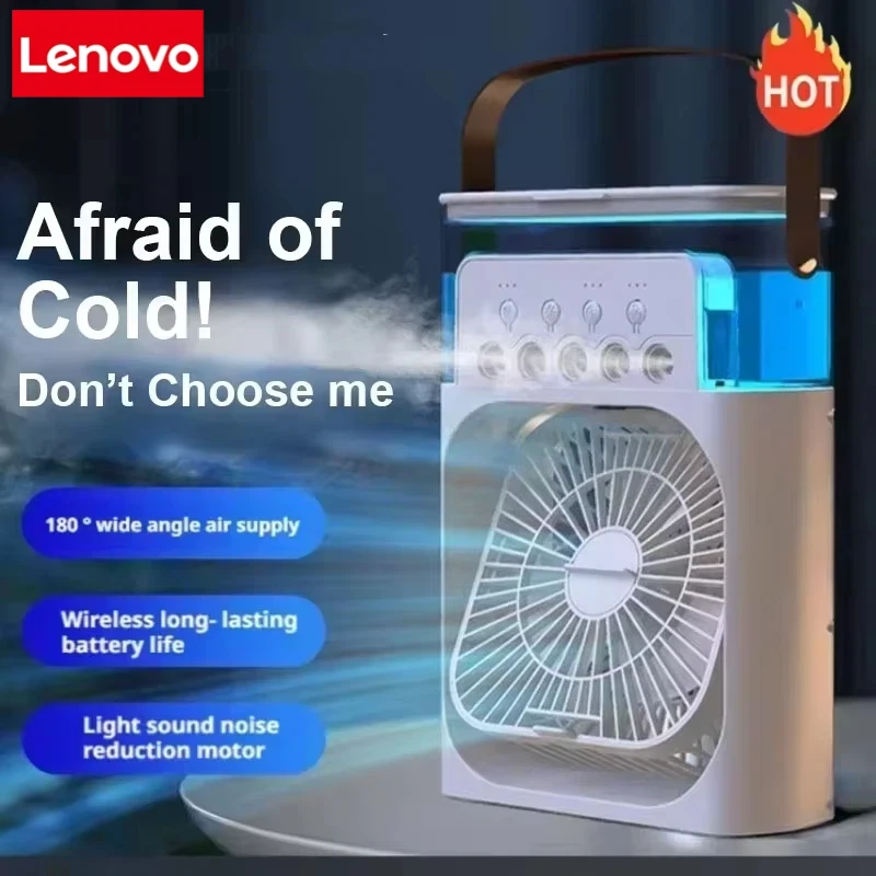 Lenovo Portable Fan 3 in1 Humidifier Air Adjustment LED Light Household USB Chargeable Air Conditioner Office Moisturizing Fan