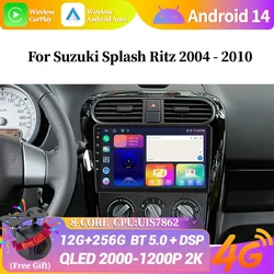 Android 14 Bluetooth Carplay Screen Car Radio Multimedia Navigation BT For Suzuki Splash Ritz 2008-2012 4G GPS Touch Screen