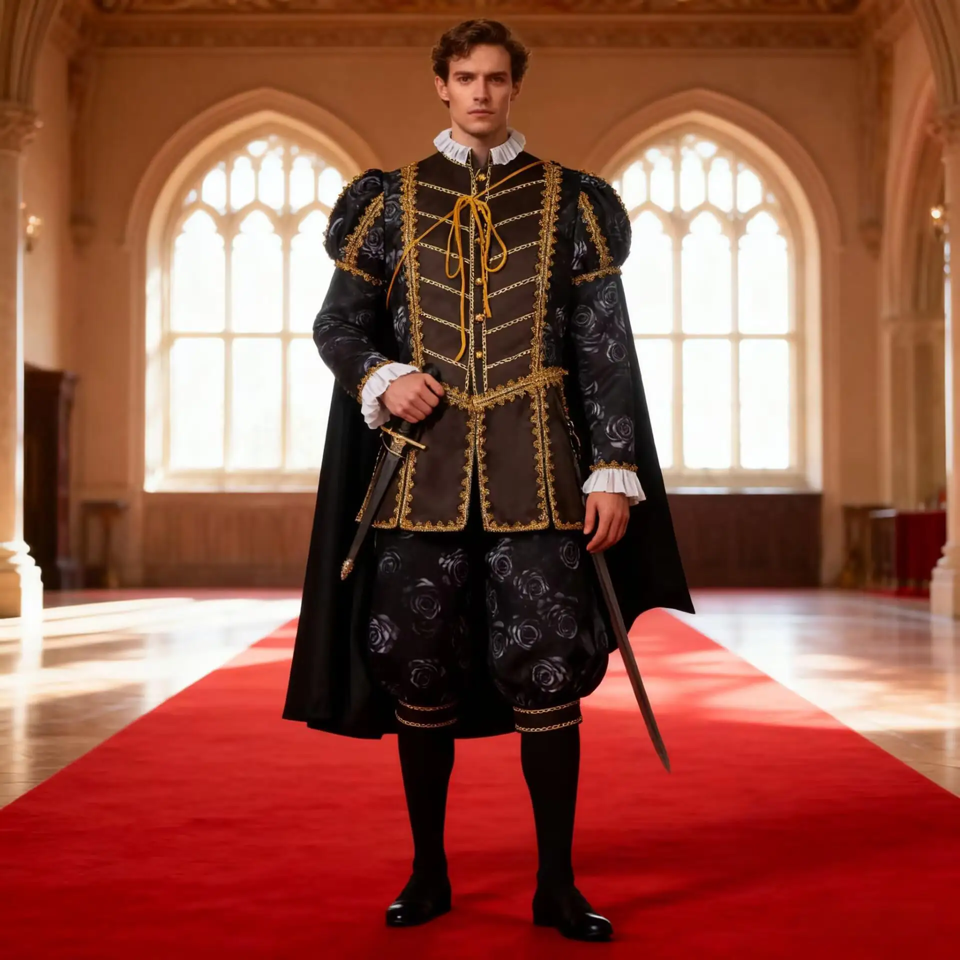 

Men's Printed Elizabeth King Costume Royal Tudor Dynasty King Suit Noble Victorian Cosplay Stage Performance Costume