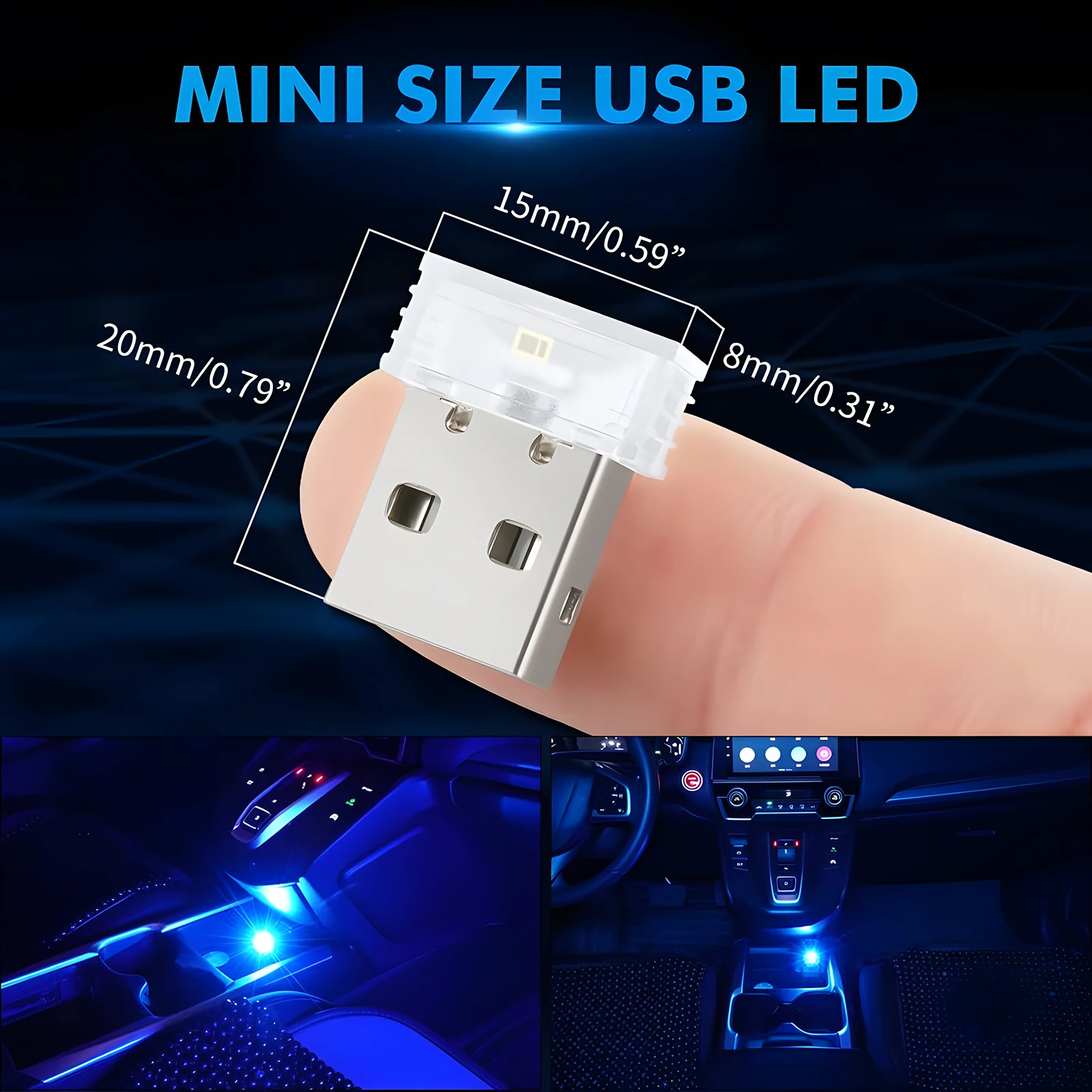 Mini USB Car Light Universal Portable USB Atmosphere Light DC 5V USB LED Car Interior Lighting kit for Laptop Night Home Office