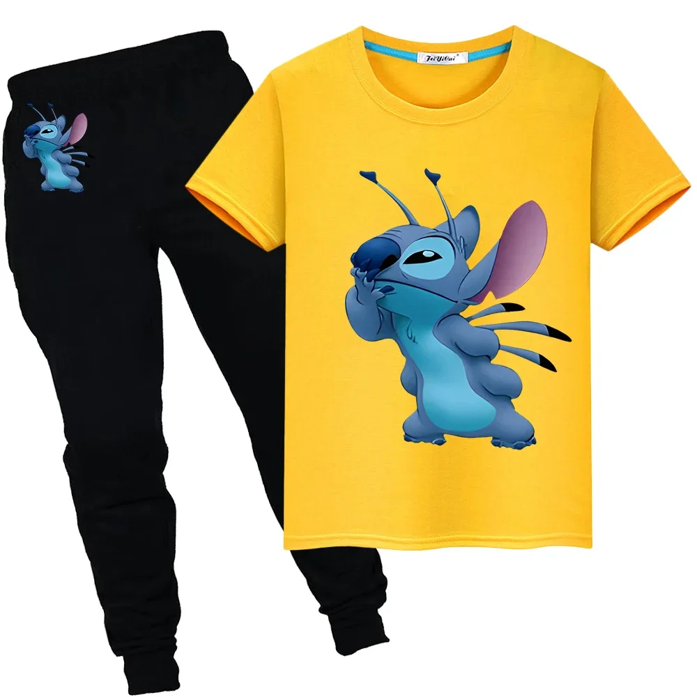 

Stitch Disney Short+pant Sports suit Summer boys girls Cute Tshirts disney Print 100%Cotton T-shirt Kawaii Tees kid holiday gift