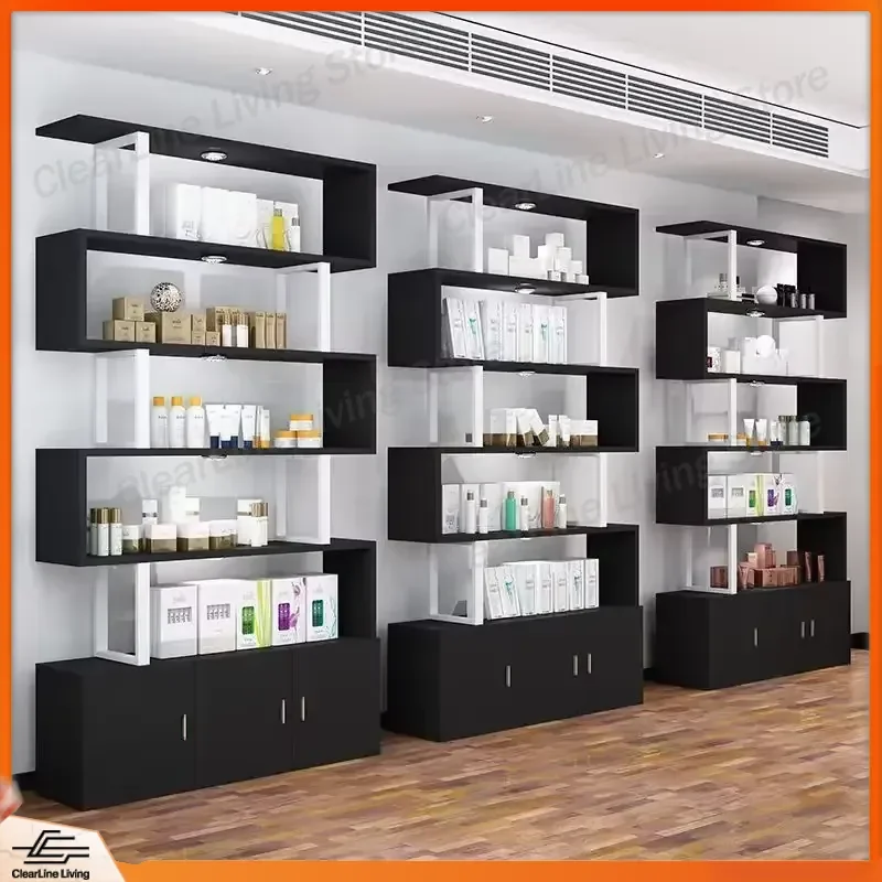 Modern Luxury Wooden Bookshelf Display Shelf Salon Furniture Store Display Case Retail Shop Organizer Wall Mounted Storage