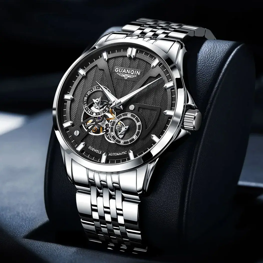 GUANQIN High-end Luxury Man Watch Automatic Movement Skeleton Watch For Man Mechanical Sport Military Fashion Bussiness Watches