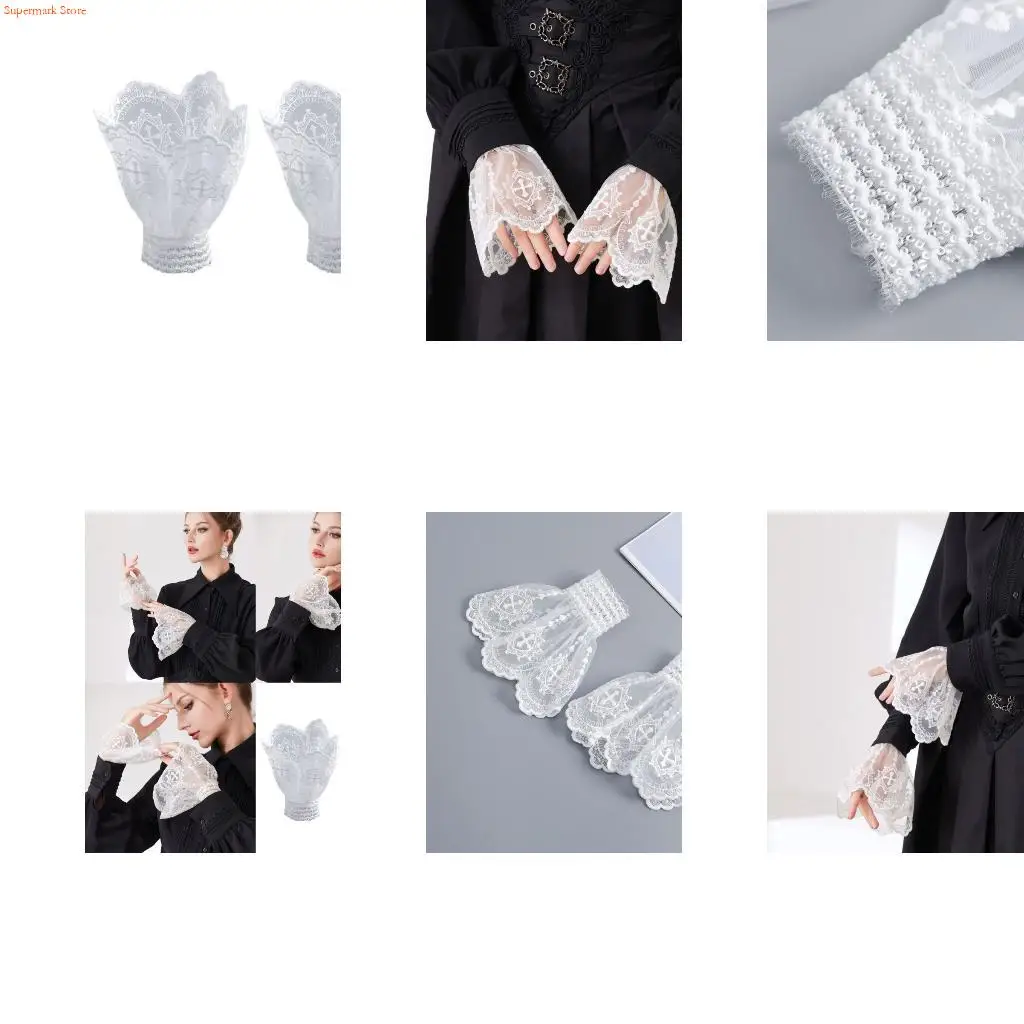 

Q5WE French Lace Trim Arm Covers Wrist Cuffs Sleeves For Women Dress Outfit Enhancer Sheer Armband Wedding Bride Accessory