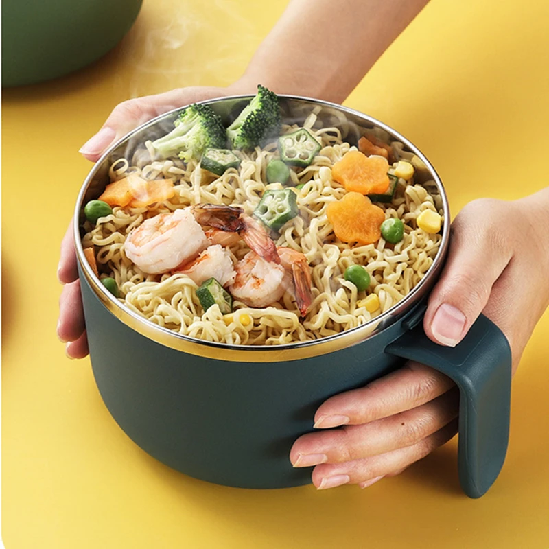 

Stainless Steel Instant Noodle Bowl Double-Layer Anti-Scalding Lunch Box Fruit Ramen Soup Bowls Kitchen Tableware Food Container