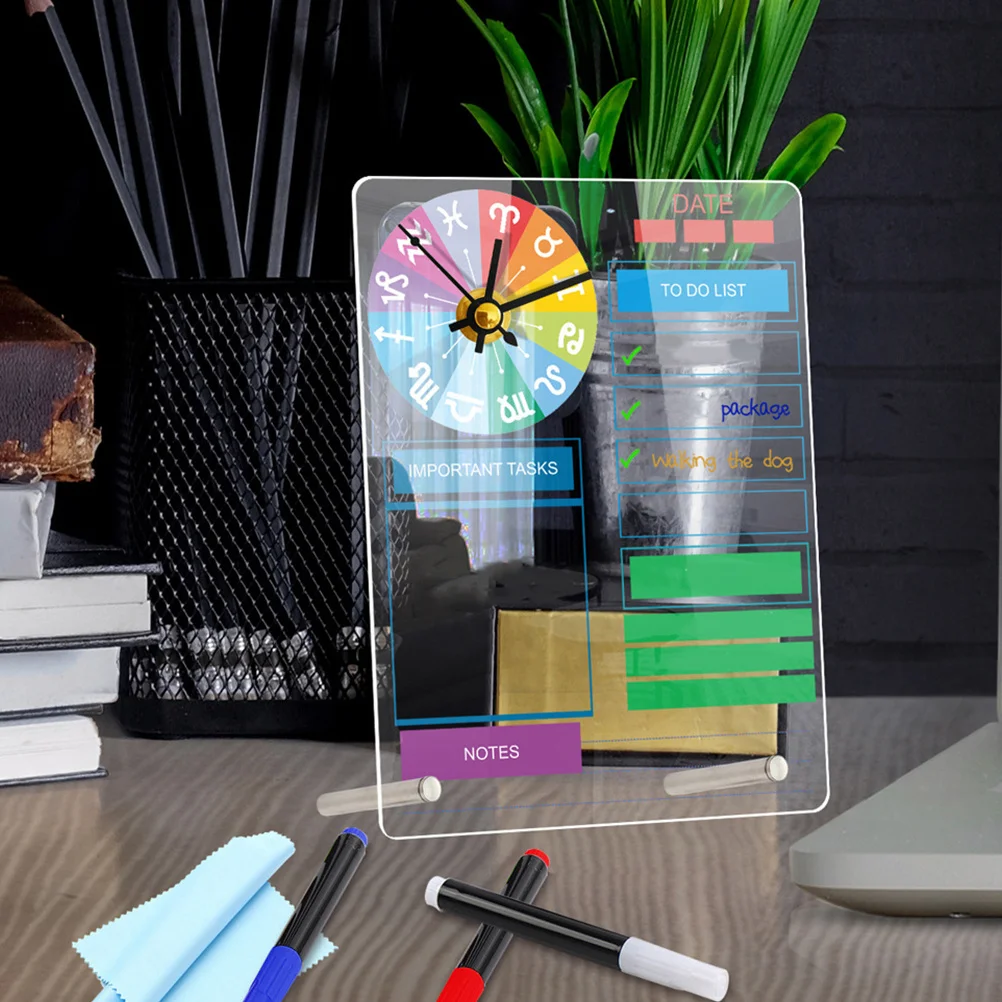 1 مجموعة 1 مجموعة مكتب ساعة السبورة الاكريليك سطح المكتب مخطط مجلس مكتب منظمة المنزل لتقوم بها بنفسك رسالة قابلة للمسح المفكرة منضدية