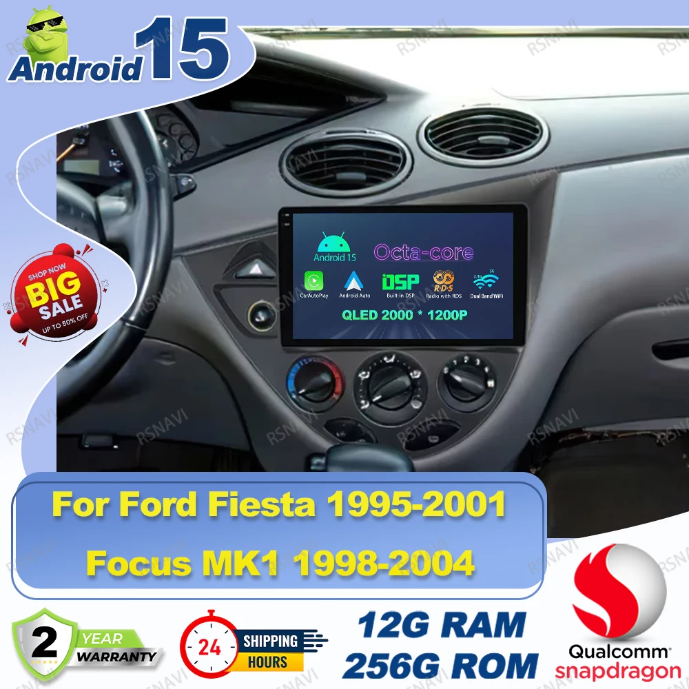 Android 15 Radio del coche para Ford Fiesta 1995-2001 Focus MK1 1998-2004 máquina de limpieza pegatinas de motocicleta reproductor Mp3 Escáner Obd2
