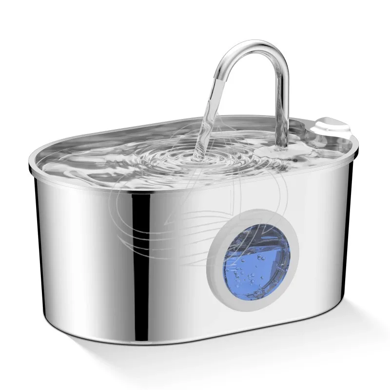 2.2L Stainless Steel Cat Fountain Silent Water Pump With Water Level Window for Cats Puppies