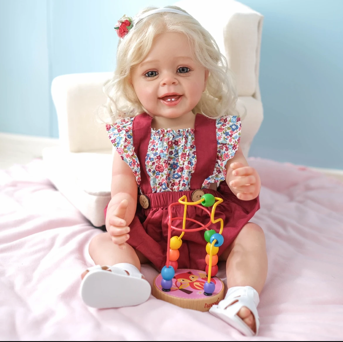 22-calowa lalka Reborn Yannik z miękkiego winylu, ręcznie robiona, luksusowe blond włosy, hiperrealistyczne szczegóły twarzy, realistyczne akrylowe oczy