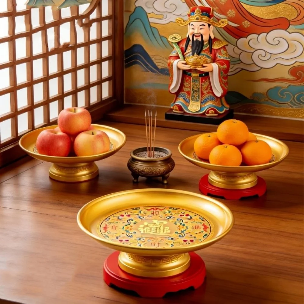 Lotus Fruit Plate For Buddhist Prayer,Alloy Large Capacity Buddha  Altar Home Decorative Tray 7-9 inch