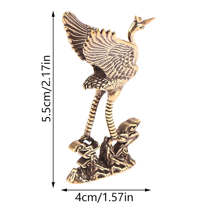 1PC Messing Kran Figur Miniatur Desktop Ornament Wohnzimmer Dekor Kleine Tier Statue Handwerk Zubehör