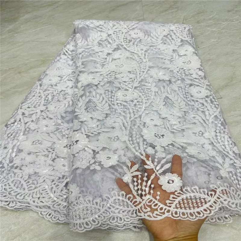

Latest White African Lace Fabric 2024 High Quality Lace French Milk Silk Lace Fabric With Sequins nigeria party dress