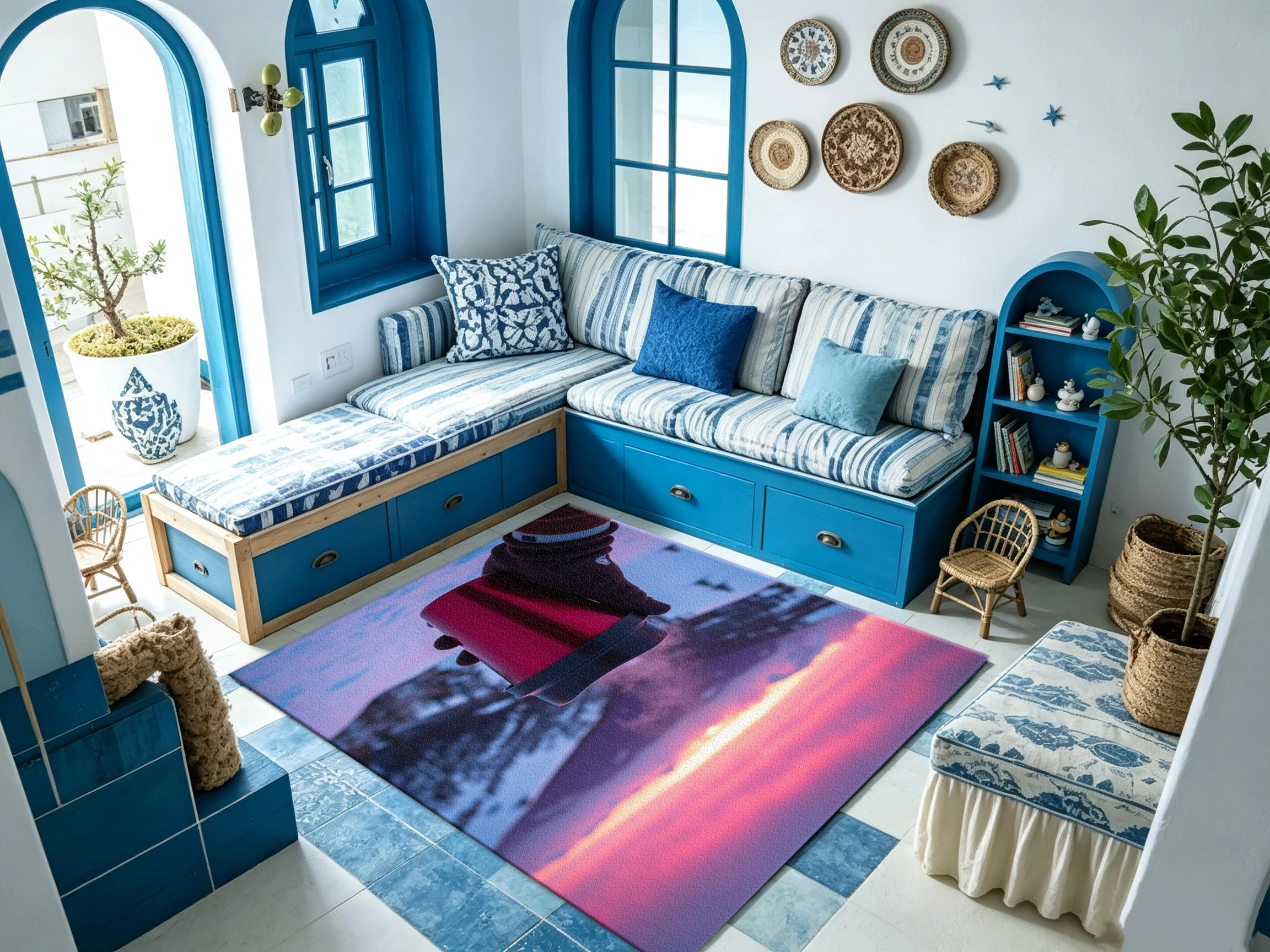 Winter Sunset Scenery Wall Tapestry Carpet Floor Travel Theme Art Background Cloth for Living Room Decoration